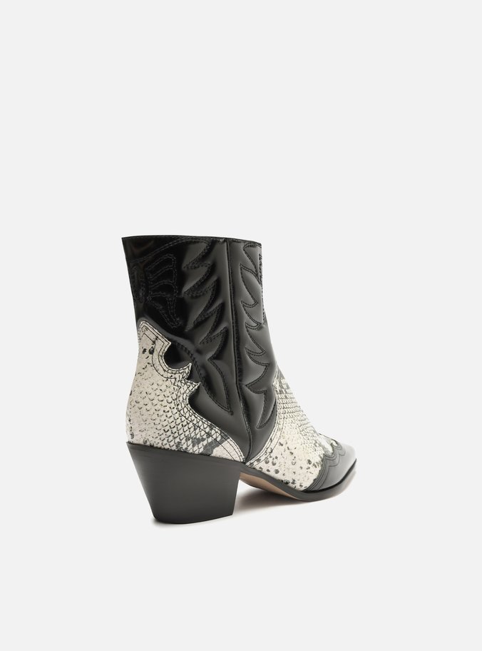 Bota Preta Couro Cano Curto Western Snake