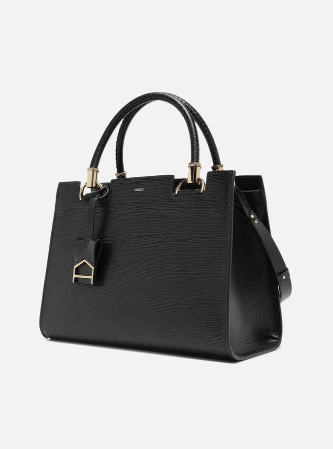 Bolsa Tote Preta Couro Abraccio Grande