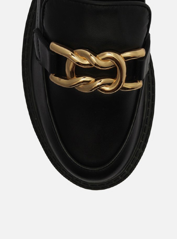 Mocassim Preto Couro Sola Tratorada Metal