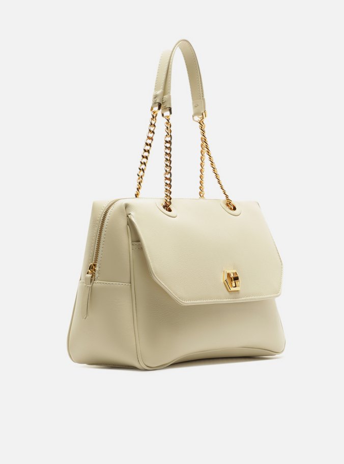 Bolsa Bowling Branca Couro Grande Encaixe Metal