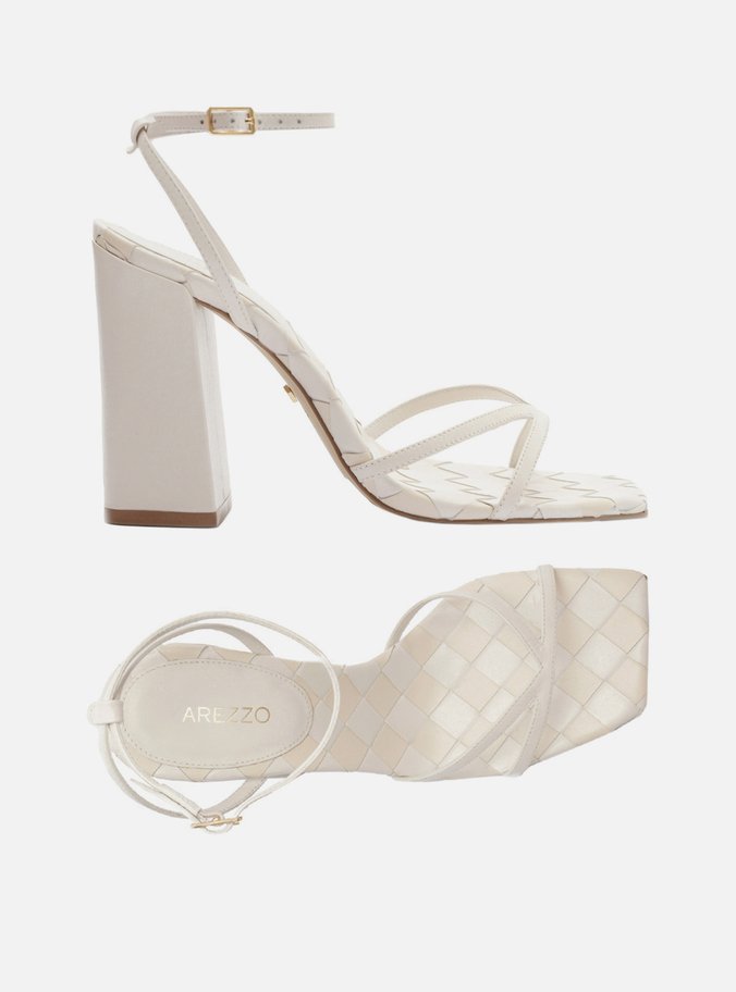 Sandália Branca Tressê Off-White Salto Bloco