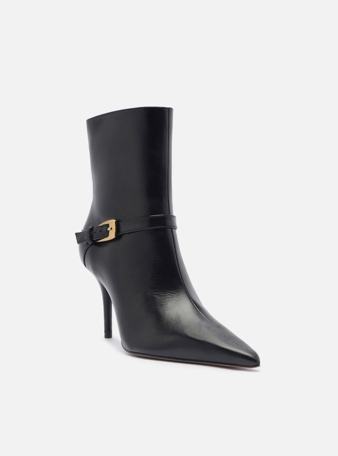Bota Preta Couro Cano Curto Tira Fivela