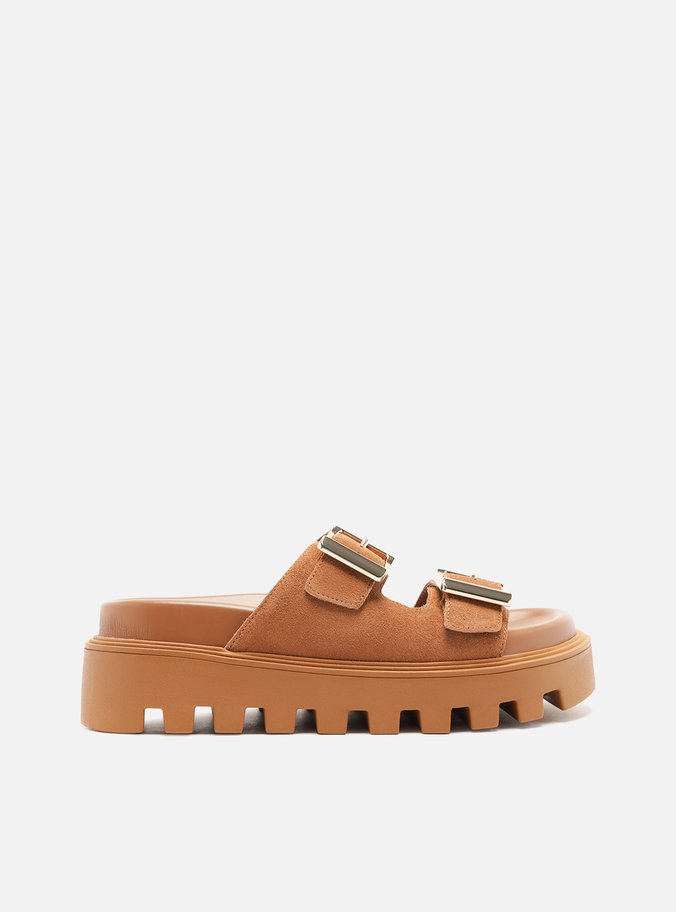 Sandália Marrom Couro Flatform Tratorada