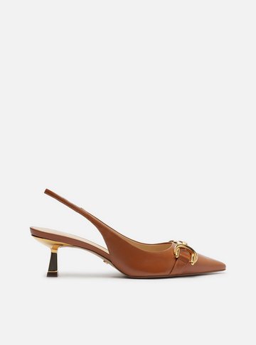 Scarpin Marrom Couro Bico Fino Slingback Bridão