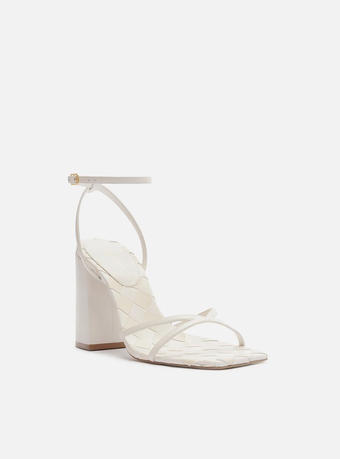 Sandália Branca Tressê Off-White Salto Bloco