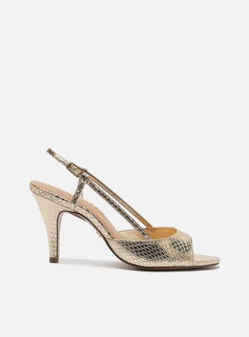 Arezzo — Scarpin Peep Toe Dourado Textura Snake