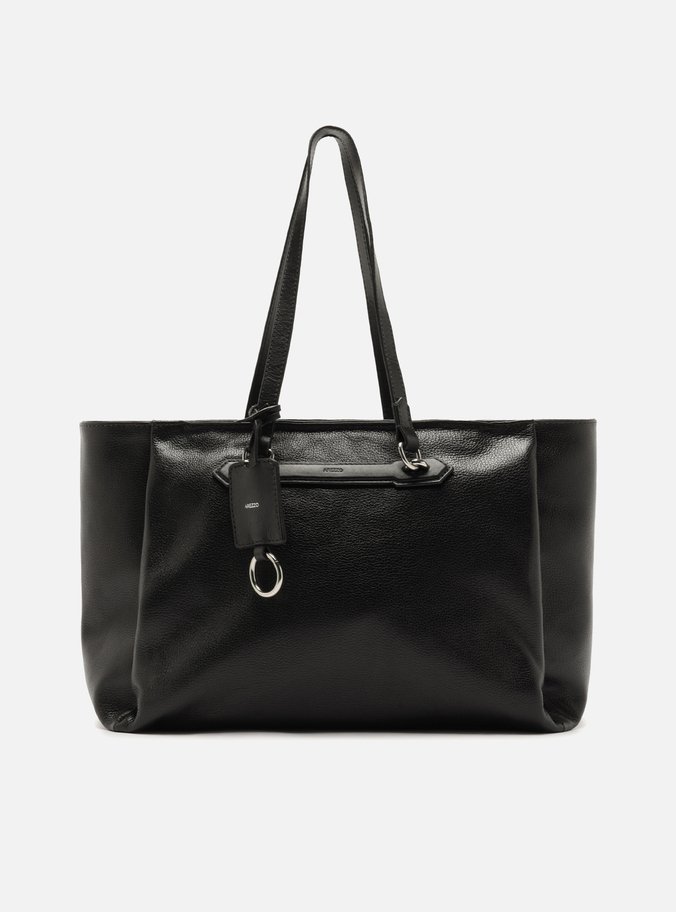 Bolsa Shopping Preta Couro Grande Metais