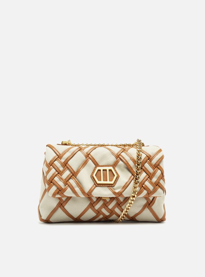 Bolsa Tiracolo Marrom Couro Linho Média Tressê