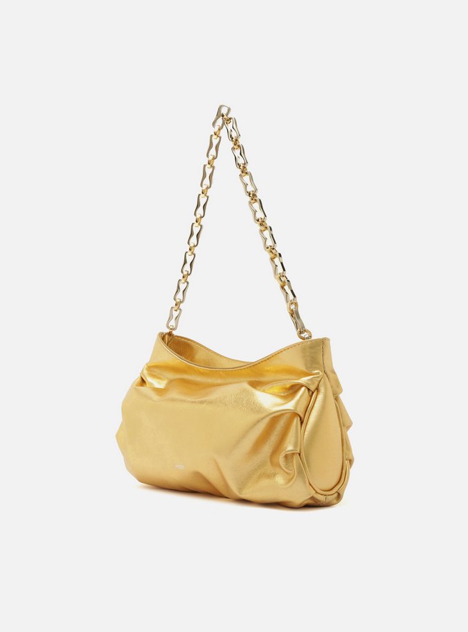 Bolsa Tiracolo Dourada Couro Média Corrente Mix