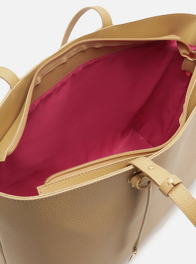 Bolsa Shopping Bege Grande Charm Metal