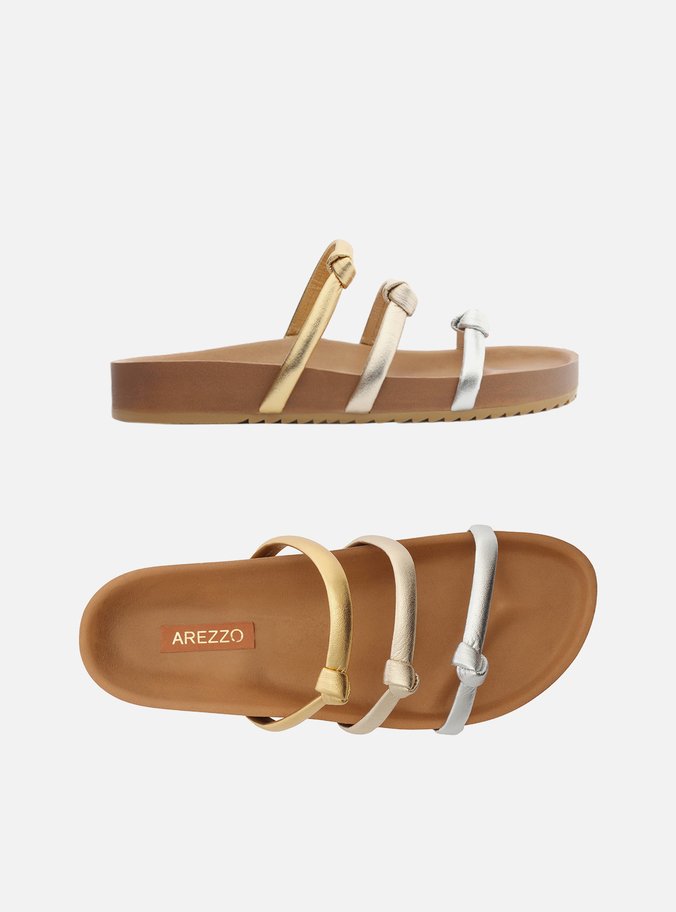 Sandália Papete Metalizada Flatform Tiras Nó