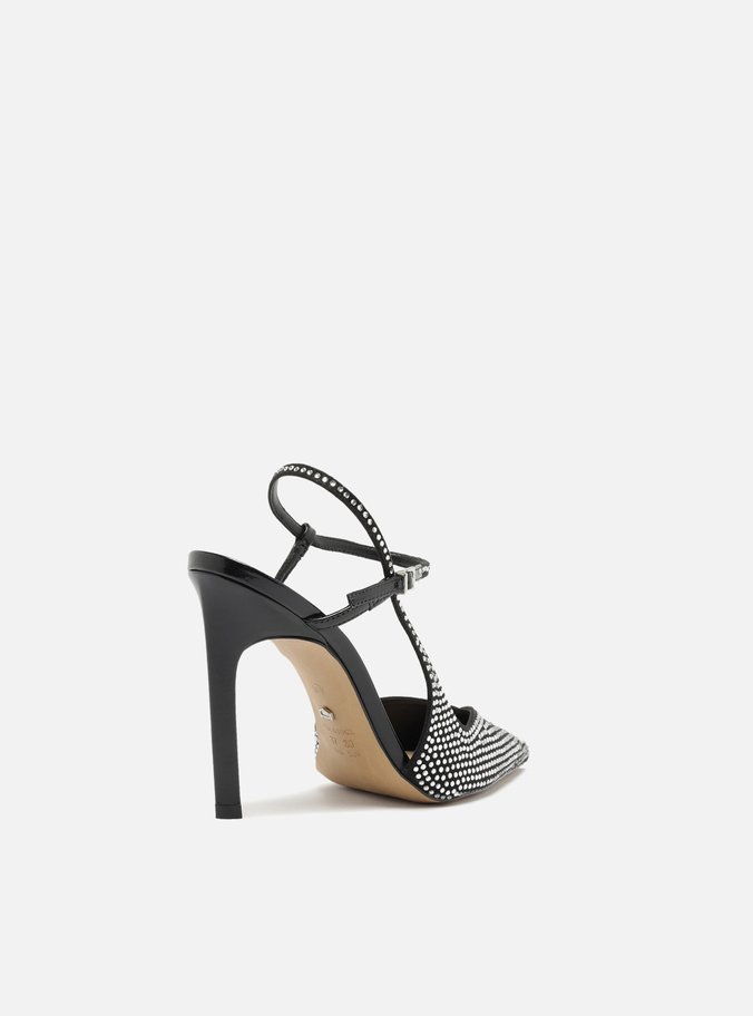Scarpin Preto Salto Alto Slingback Cruzado Strass