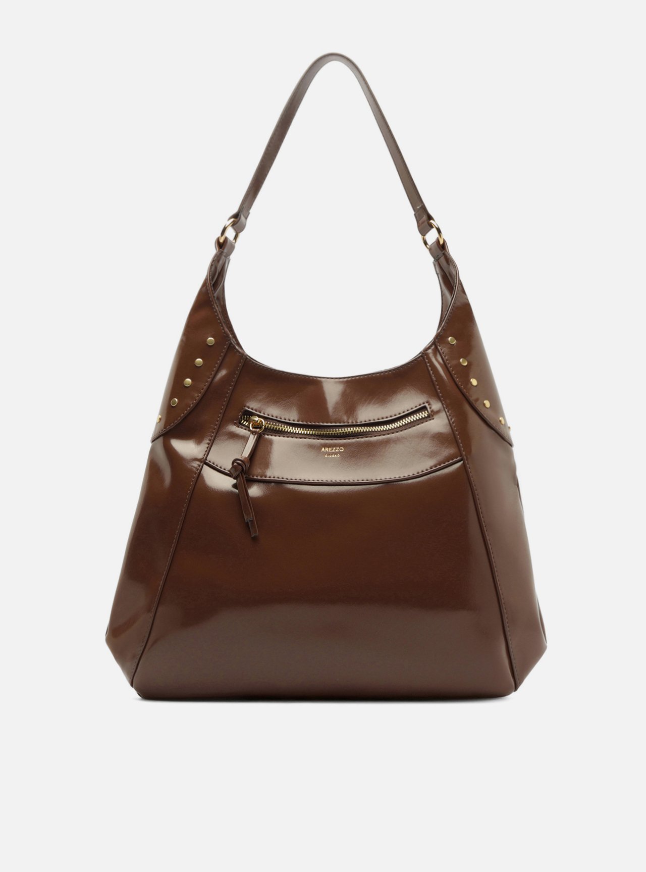 Bolsa Hobo Marrom Grande Rebites Laterais — foto 1