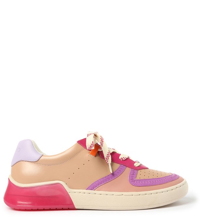 Tênis Rosé Couro Amarração Multicolorido