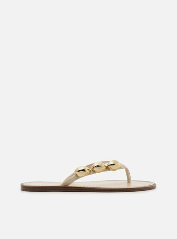Rasteira Branca Couro Flip Flop Metais