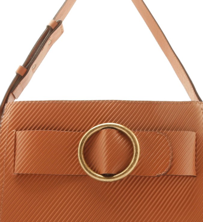 Bolsa Hobo Couro Allegra Stripes Média Argila Real