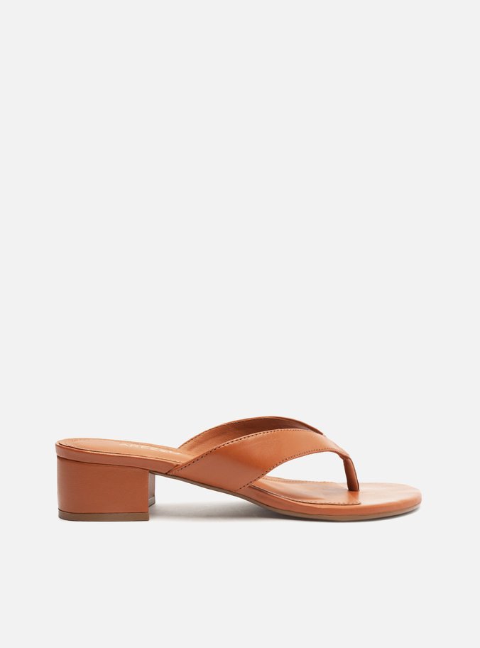 Sandália Marrom Salto Bloco Flip-Flop