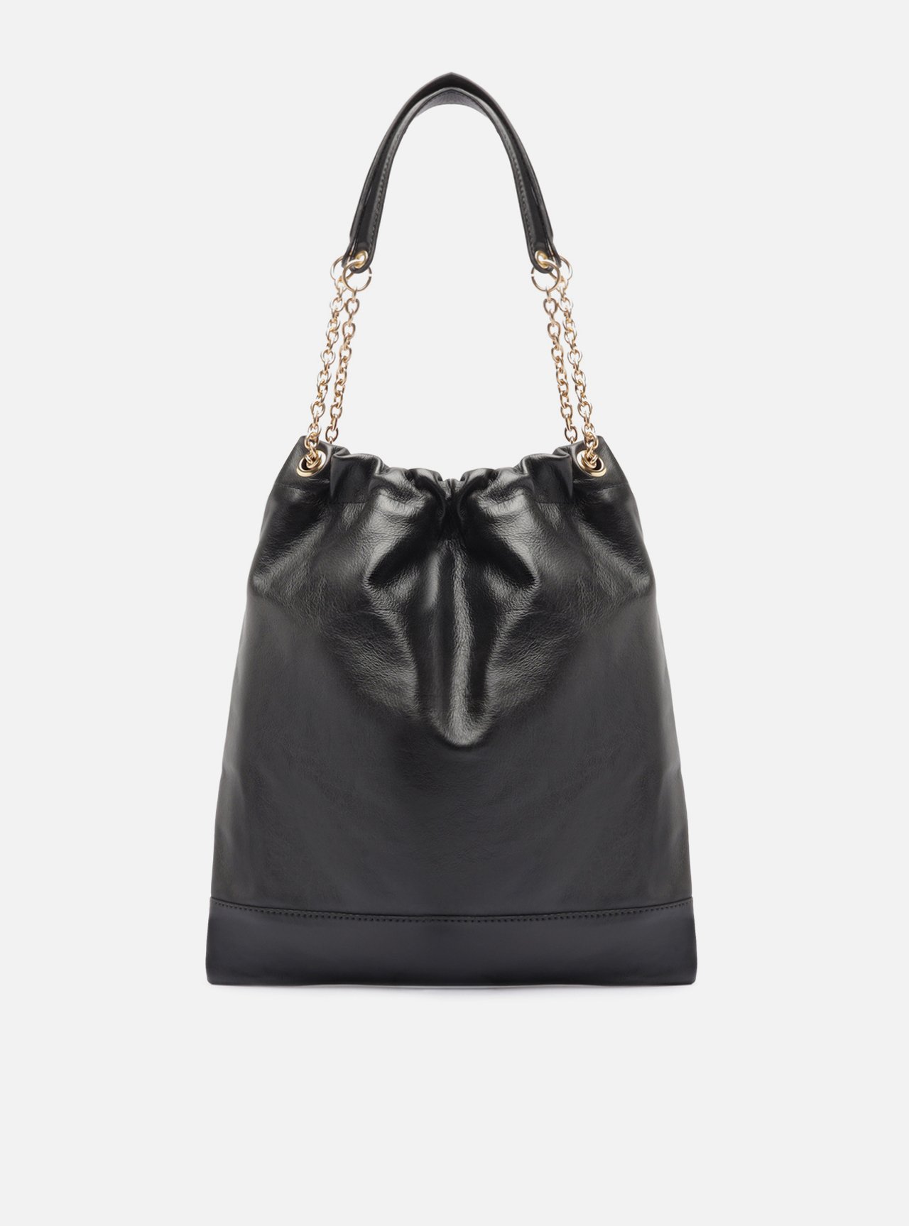 Bolsa Hobo Preta Couro Média Corrente Dourada — foto 3