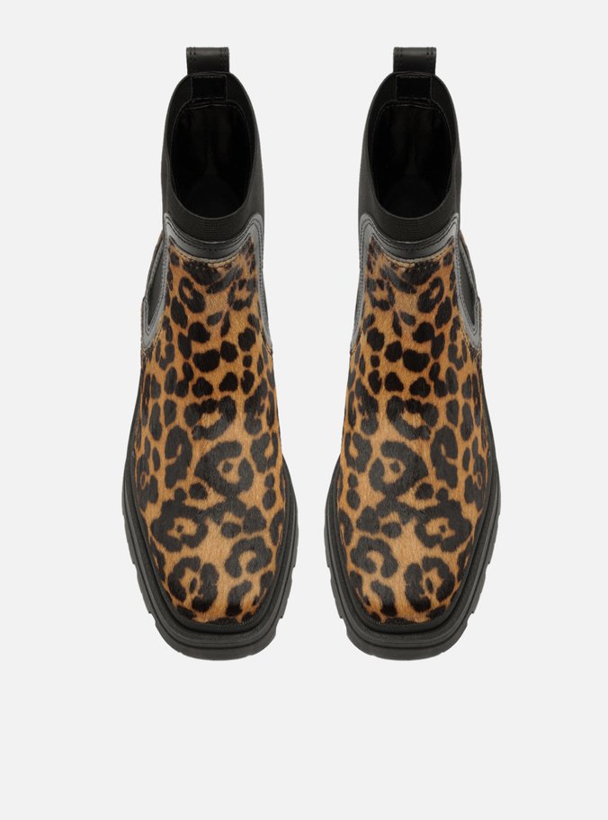 Bota Animal Print Couro Cano Curto Tratorada Elástico