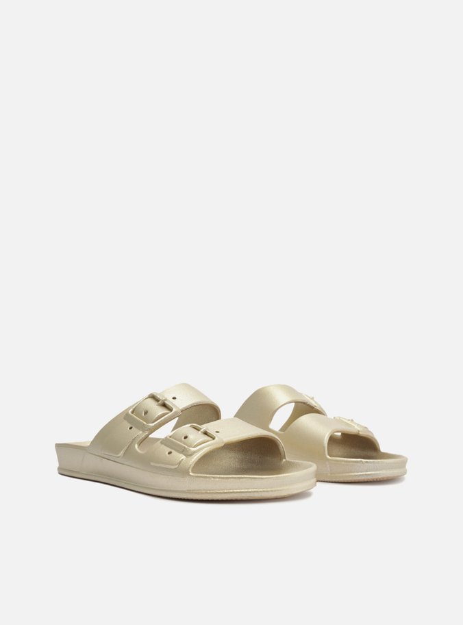 Chinelo Slide Dourado Fivelas Brizza