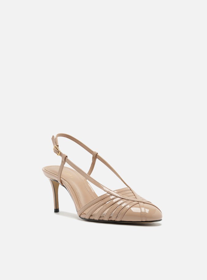 Scarpin Bege Verniz Salto Kitten Tira Contínua