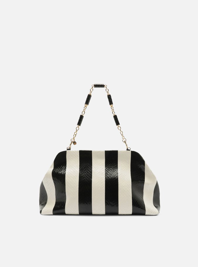 Bolsa Clutch Listras Couro Média Snake Corrente