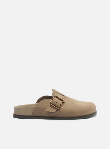 Clog Sabot Cinza Acamurçada Rasteira Fivela