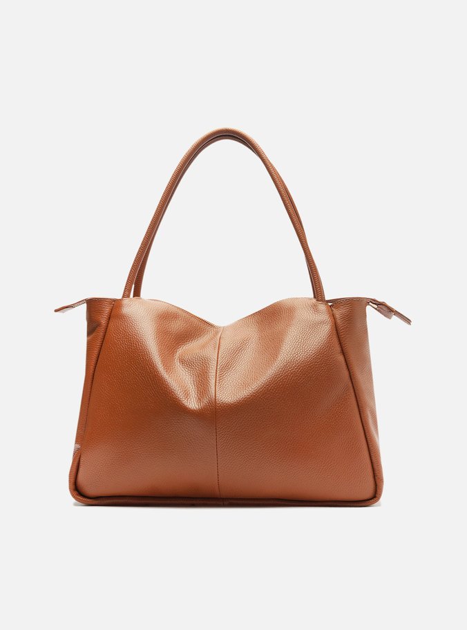 Bolsa Shopping Marrom Couro Grande Tag Metal