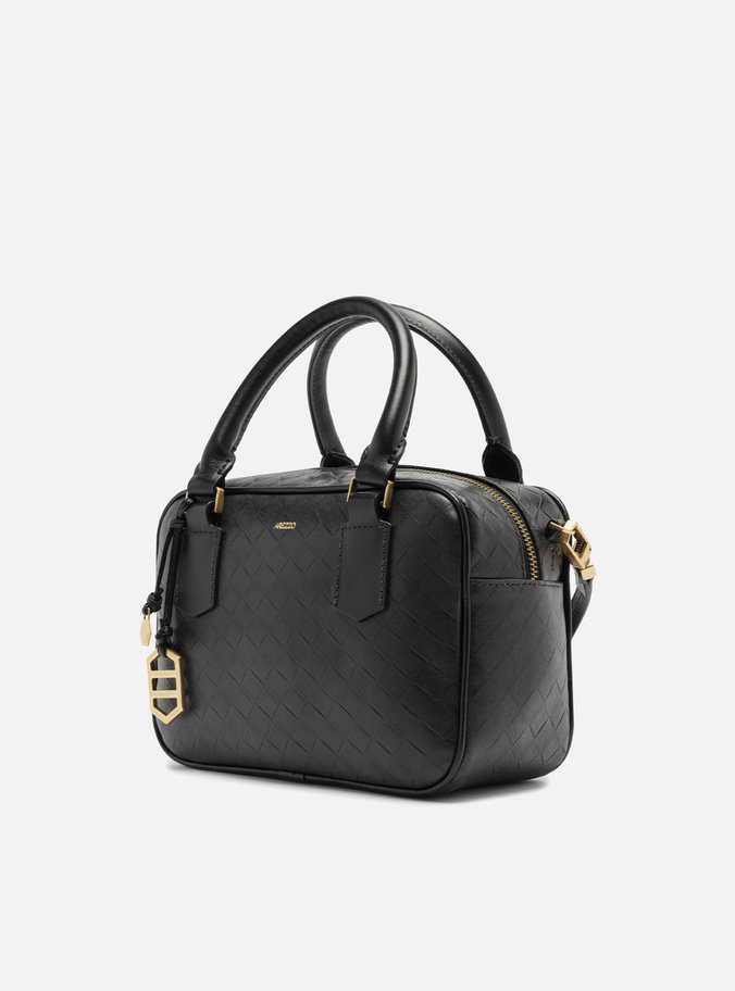 Bolsa Bowling Preta Couro Tressê Média