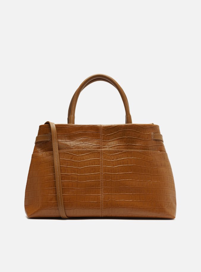 Bolsa Tote Caramelo Couro Croco Grande Fivelas