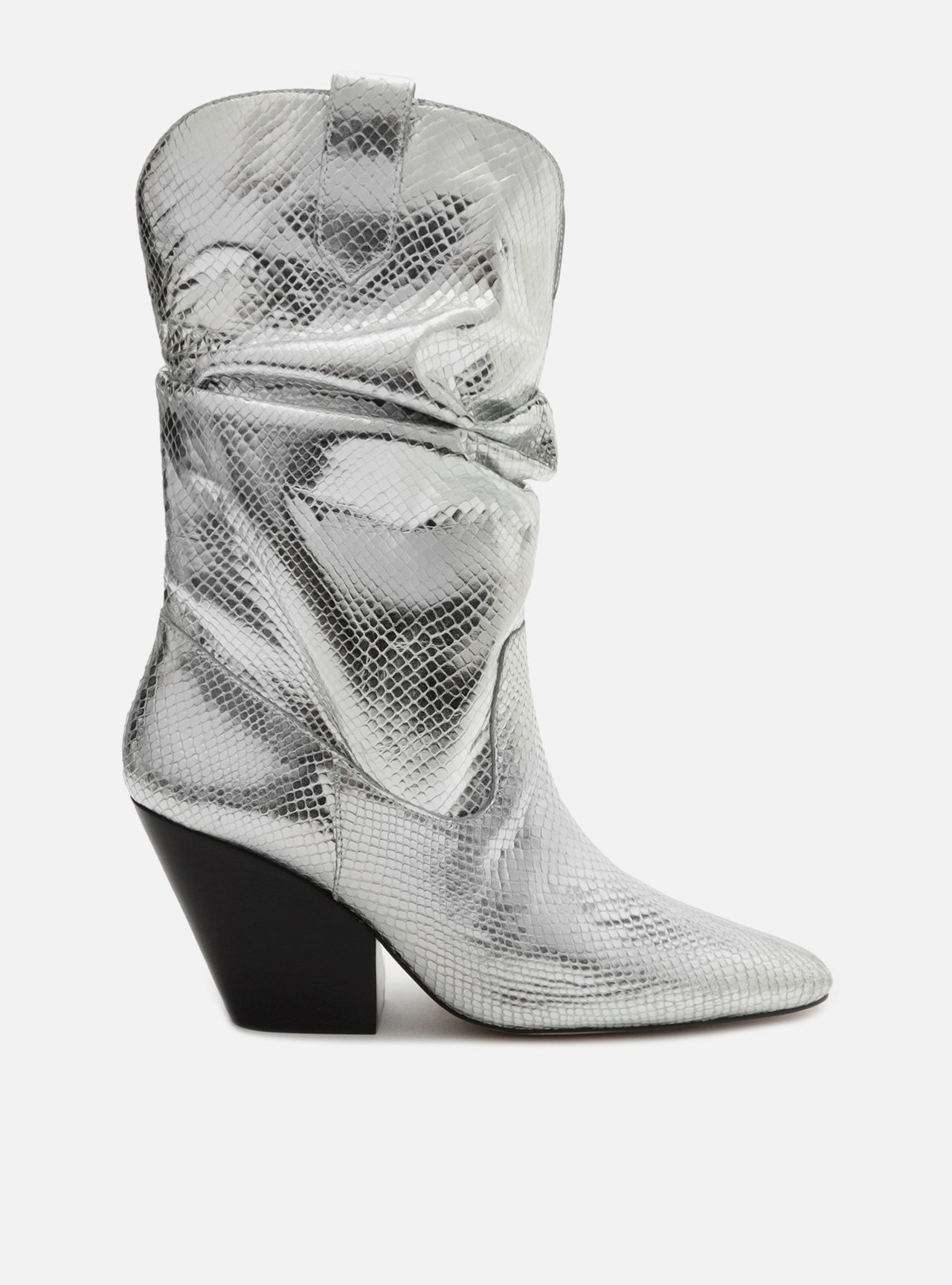 Bota Prata Couro Snake Cano Curto — foto 1