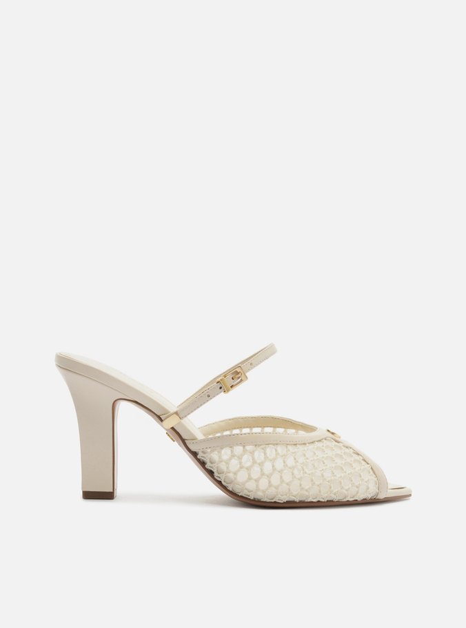 Mule Branca Salto Bloco Alto Peep Toe