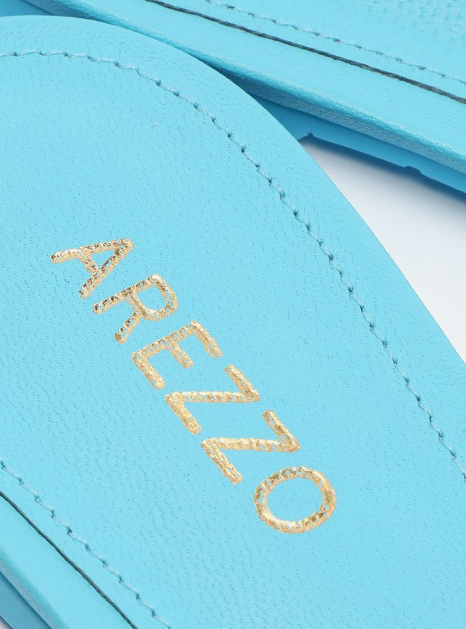 Rasteira Azul Couro Flat Aplicações