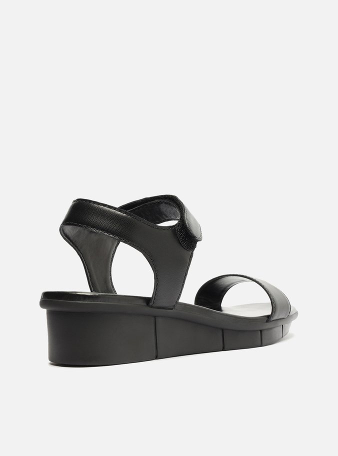 Sandália Preta Couro Flatform Comfort