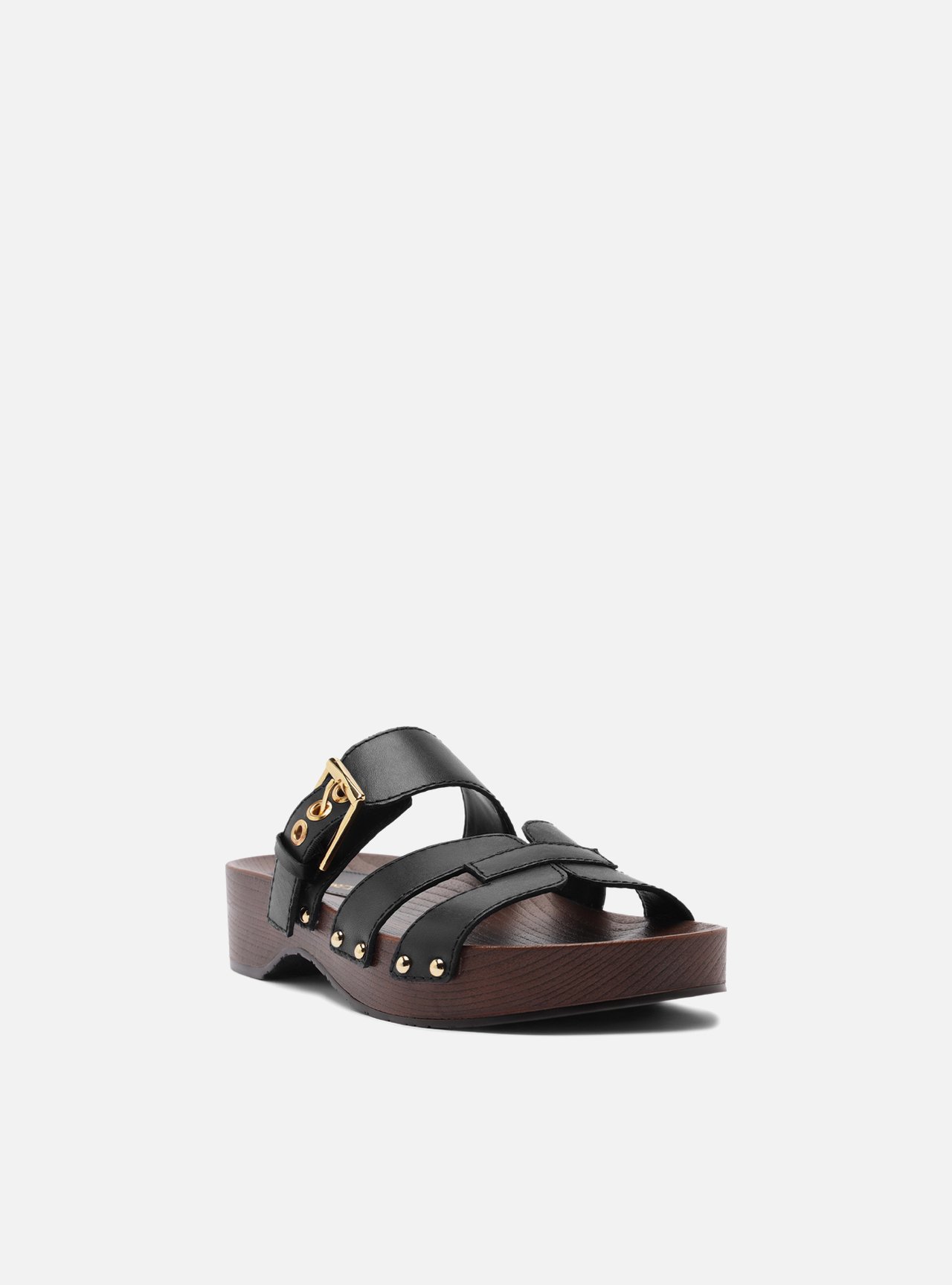 Sandália Clog Preta Couro Flatform Lauren — foto 2