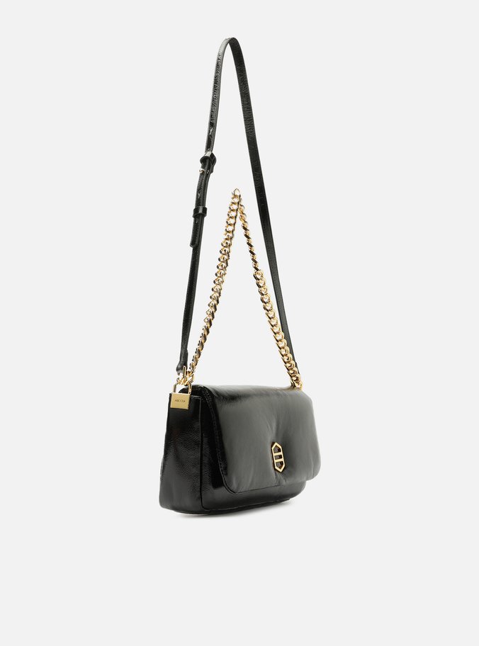 Bolsa Tiracolo Preta Couro Média Puffer