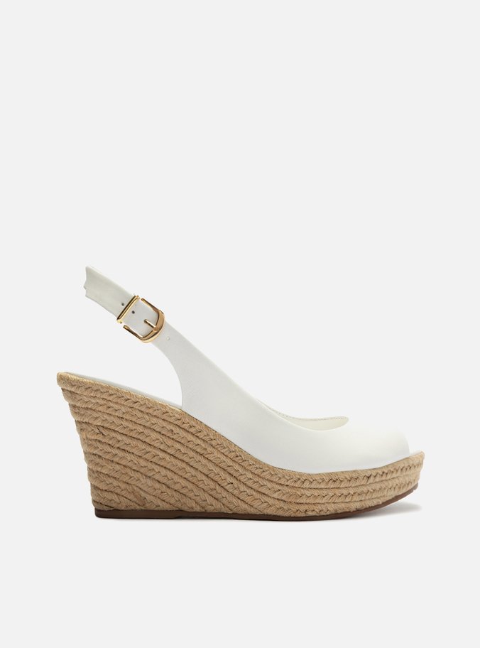 Sandália Branca Couro Plataforma Corda Slingback