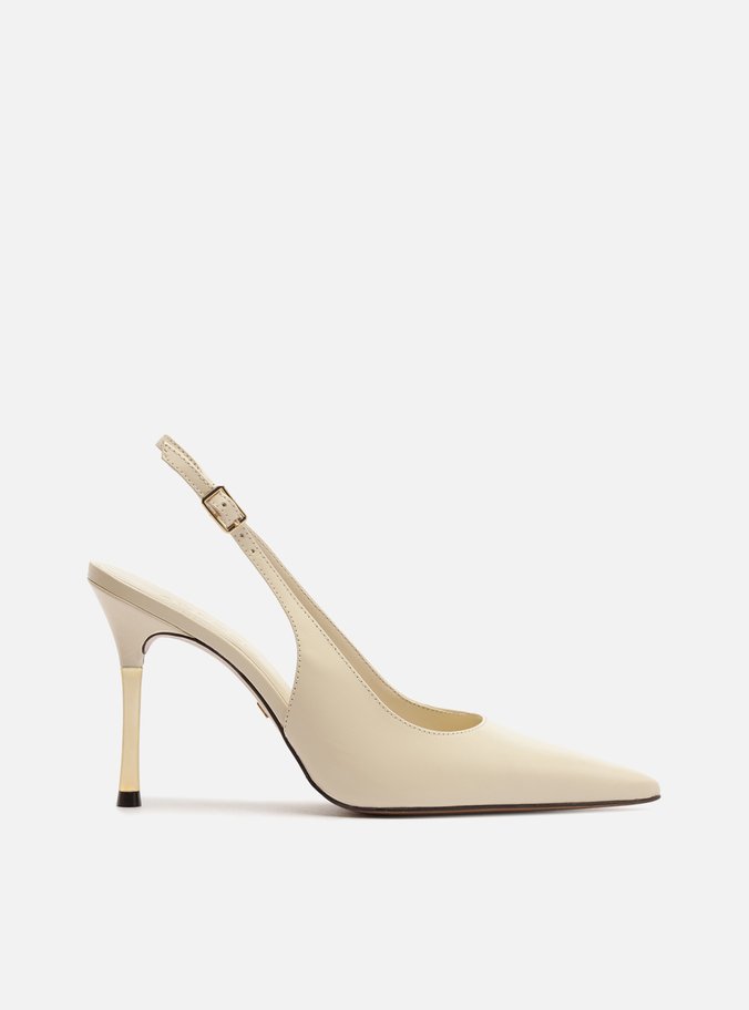 Scarpin Branco Couro Salto Fino Slingback