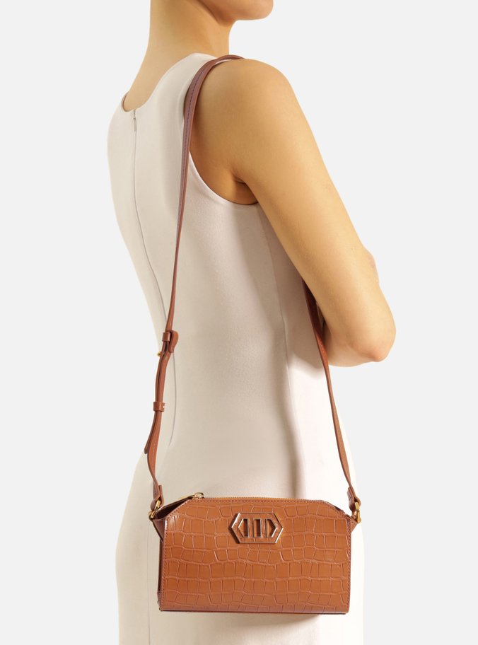 Bolsa Tiracolo Marrom Caramelo Pequena Croco