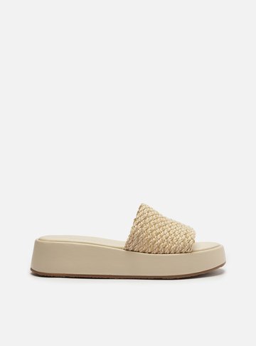 Tamanco Branco Flatform Tira Única Trama
