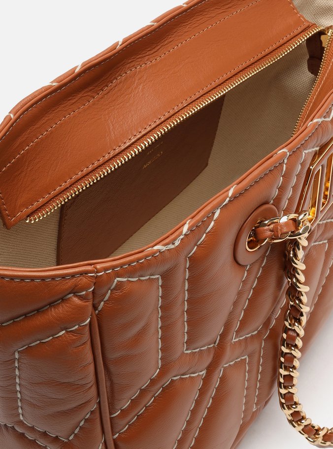 Bolsa Shopping Marrom Couro Pesponto Emma Grande