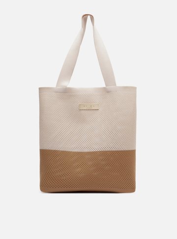 Bolsa Shopping Bege Duo Crochê Média Brizza