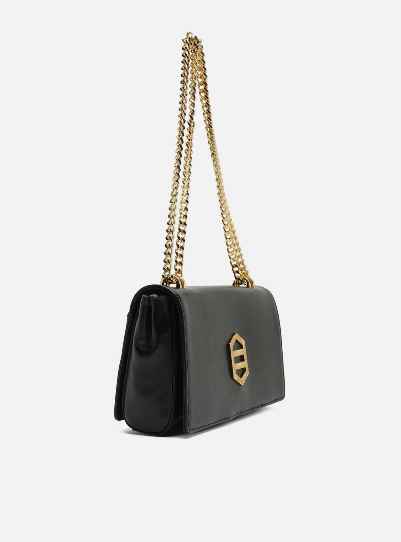 Bolsa Tiracolo Preta Couro Média Metal Dourado — foto 5