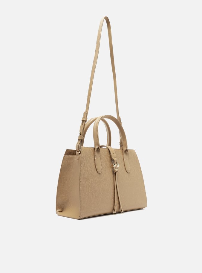 Bolsa Tote Bege Grande Detalhe Tiras Metal