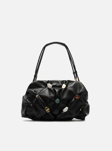 Bolsa Tiracolo Preta Couro Média Aplicações