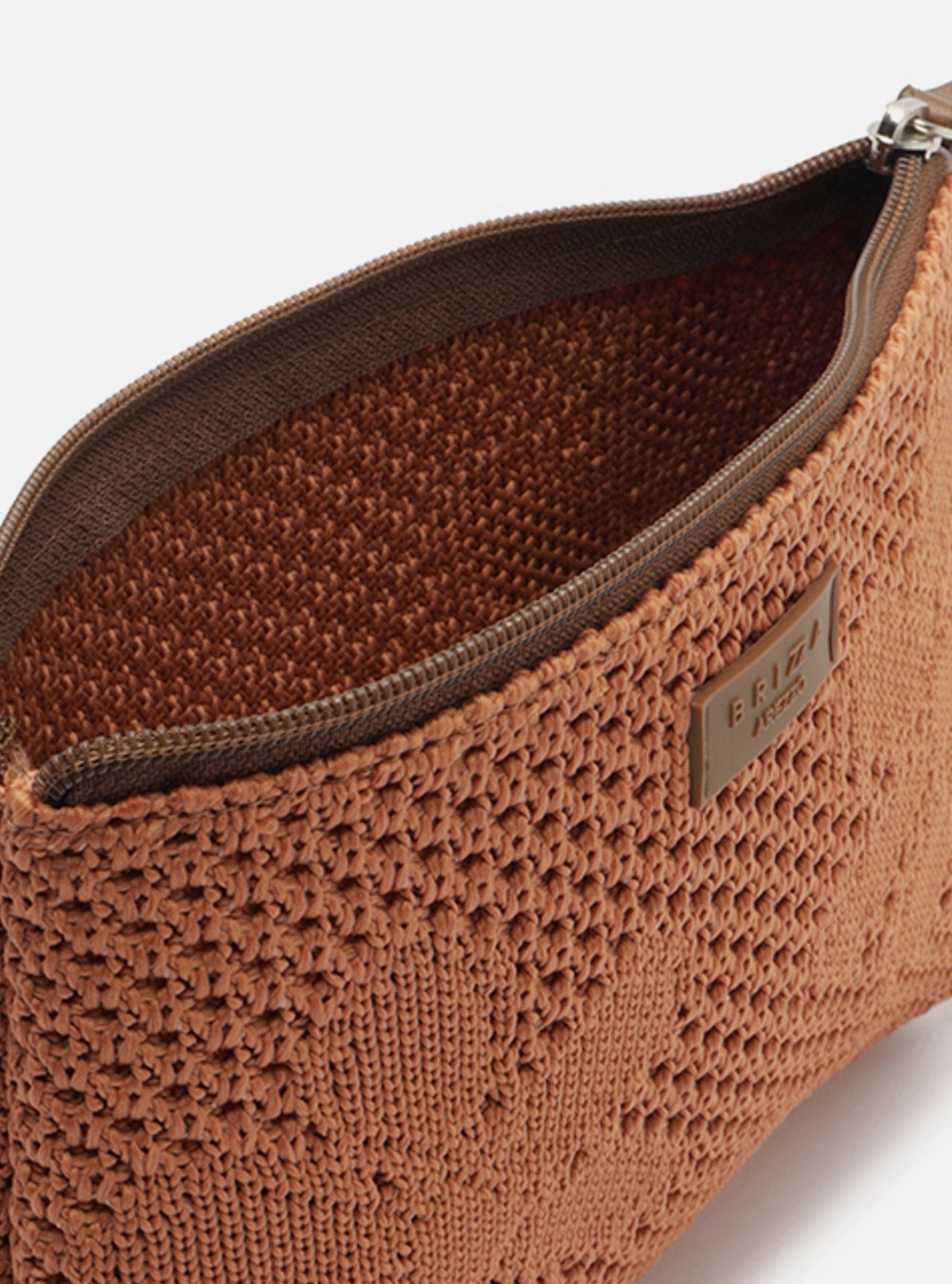 Bolsa Necessaire Marrom Knit Pequena Metais Brizza — foto 3