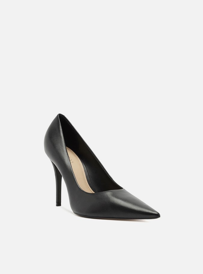 Scarpin Preto Couro Salto Alto Fino Bico Fino