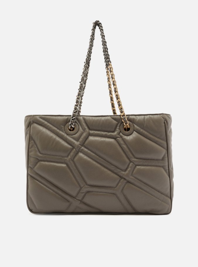 Bolsa Shopping Cinza Couro Emma Grande
