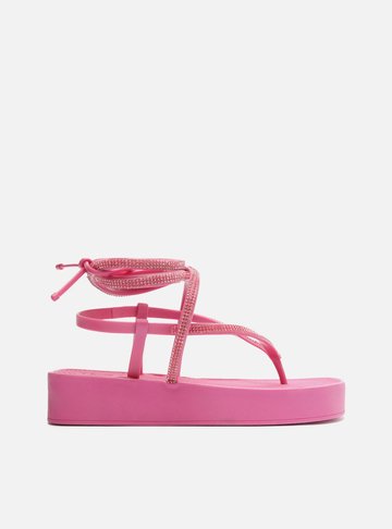 Sandália Rosa Strass Flatform Amarração Bela