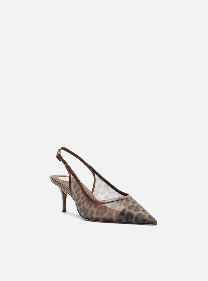 Scarpin Animal Print Tela Salto Kitten Slingback